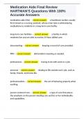 Medication Aide Final Review HARTMAN'S Questions With 100&percnt; Accurate Answers 