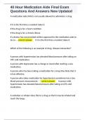 40 Hour Medication Aide Final Exam Questions And Answers New Updated