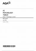 AQA AS Psychology Paper 2 Mark Scheme &lpar;7181&sol;2&colon; Psychology in context&rpar; June 2024