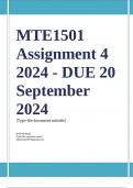 MTE1501 Assignment 4 &lpar;COMPLETE ANSWERS&rpar; 2024 - DUE 20 September 2024 &semi; 100&percnt; TRUSTED Complete&comma; trusted solutions and explanations&period; 
