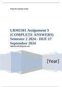 LRM1501 Assignment 3 &lpar;COMPLETE ANSWERS&rpar; Semester 2 2024 - DUE 17 September 2024 &semi; 100&percnt; TRUSTED Complete&comma; trusted solutions and explanations&period;&period; Ensure your success with us&period;&period; 