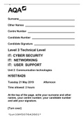 AQA Level 3 Technical Level IT: CYBER SECURITY IT: NETWORKING IT: USER SUPPORT Unit 2 Communication technologies H/507/6426 Tuesday 21 May 2019| QUESTIONS ONLY