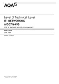 AQA Level 3 Technical Level IT: NETWORKING A/507/6495 Unit 6 Network security management Mark scheme June 2019| LATEST UPDATE 