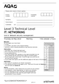 AQA Level 3 Technical Level IT: NETWORKING Unit 6 Network security management Thursday 16 May 2019 | QUESTIONS ONLY