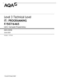 AQA Level 3 Technical Level IT: PROGRAMMING F/507/6465 Unit 2 Computer Programming Mark scheme June 2019 | MARKING SCHEME