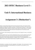 2021 BTEC Business Level 3 - Unit 5: International Business Assignment 3 ( Distinction*)