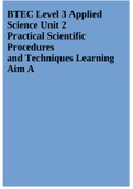 BTEC Level 3 Applied Science Unit 2 Practical Scientific Procedures and Techniques Learning Aim A