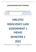 MRL3701 ASSIGNMENT 1 MEMO - SEMESTER 1 - 2022 