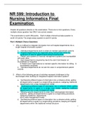 NR 599 / NR599  INTRODUCTION TO NURSING INFORMATICS FINAL EXAM. QUESTIONS AND ANSWERS. 