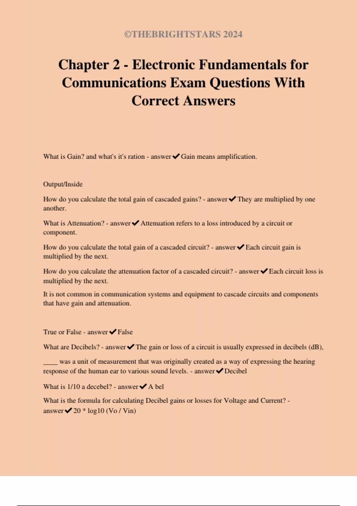 Chapter 2 - Electronic Fundamentals for Communications Exam Questions ...