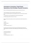  Insurance Licensing  Final Exam Questions And Already Passed Answers&period;