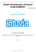 SPORT PSYCHOLOGY &lpar;PYC4812&rpar; EXAM SUMMARY