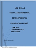  LSK2601 ASSIGNMENT 2 YEAR 2022 LIFE SKILLS  SOCIAL AND PERSONAL  DEVELOPMENT IN  FOUNDATION PHASE 
