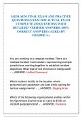 IAEM AEM FINAL EXAM AND PRACTICE  QUESTIONS EXAM 2024 ACTUAL EXAM  COMPLETE 450 QUESTIONS WITH  DETAILED VERIFIED ANSWERS &lpar;100&percnt;  CORRECT ANSWERS&rpar; &sol;ALREADY  GRADED A&plus;