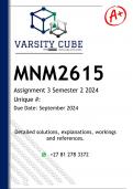 MNM2615 Assignment 3 &lpar;DETAILED ANSWERS&rpar; Semester 2 2024 - DISTINCTION GUARANTEED