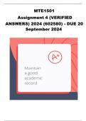 MTE1501 Assignment 4 &lpar;VERIFIED ANSWERS&rpar; 2024 &lpar;602580&rpar; - DUE 20 September 2024