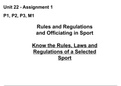 BTEC Sport -  Know the Rules, Laws and Regulations of Football  P1, P2, P3, M1.  Unit 22 Assignment 1