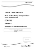          Tutorial Letter 201/1/2020 Media Studies: Policy, management and media representation  COM3702 Semester 1  Department of Communication Science