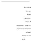 COM3702 PORTFOLIO EXAM Media Studies: Policy, management and media representation  latest updated 2022-2023