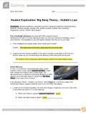 Gizmos Student Exploration: Big Bang Theory – Hubble’s Law
