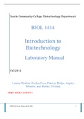 Exam (elaborations) BIOLOGY  1414  Introduction to Biotechnology  Laboratory Manual