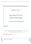 Exam &lpar;elaborations&rpar; BIOLOGY  1414  Introduction to Biotechnology  Laboratory Manual