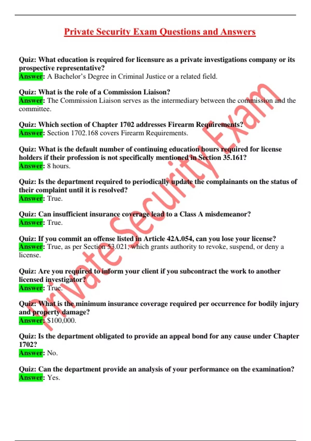 Private Security Exam Questions and Answers - Private Security - Stuvia US