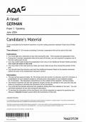 AQA A LEVEL GERMAN PAPER 3 CANDIDATE'S MATERIAL 2024 &lpar;7662&sol;3T&sol;3V &colon; Speaking &rpar;