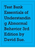 Test Bank Essentials of Understanding Abnormal Behavior 3rd Edition by David Sue..