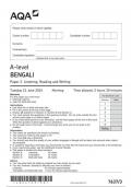 AQA A LEVEL BENGALI PAPER 3 June 2024 QUESTION PAPER and Final MARK SCHEME &INSERT