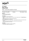    A-level POLITICS Paper 1 Government and politics of the UK  Thursday 21 May 2020	Morning	Time allowed: 2 hours Materials For this paper you must have: •	an AQA 12-page answer book.  Instructions •	Use black ink or black ball-point pen. •	Write the info