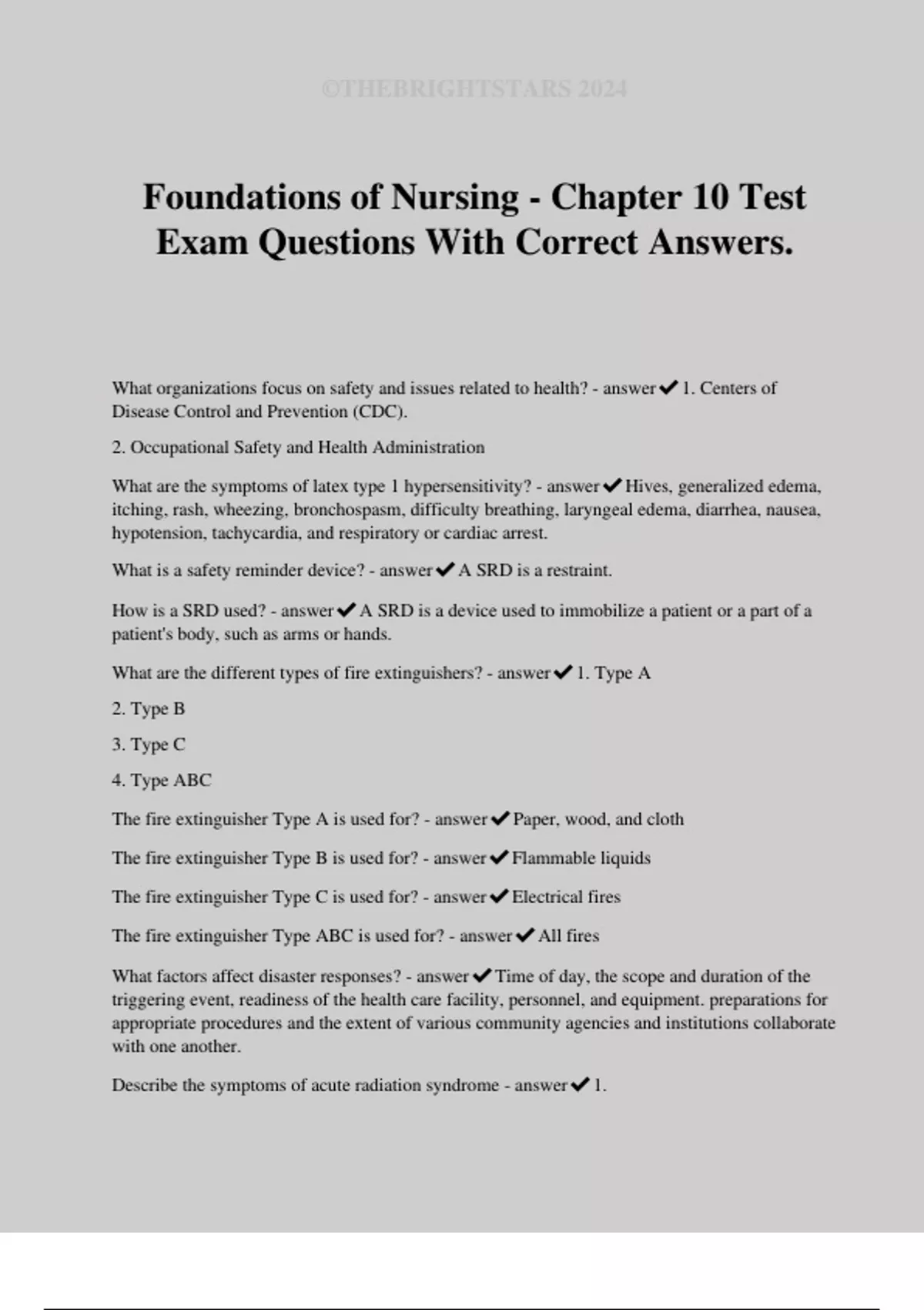 Foundations of Nursing - Chapter 10 Test Exam Questions With Correct ...