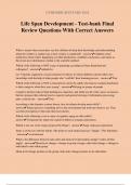 Life Span Development - Test-bank Final Review Questions With Correct Answers