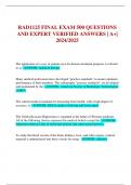 RAD1125 FINAL EXAM 500 QUESTIONS AND EXPERT VERIFIED ANSWERS &vert; A&plus;&vert; 2024&sol;2025