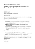 UCSB WRIT 107B Business Writing: Business Plan Memo