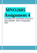 MNO2605 Assignment 4 &lpar;COMPLETE ANSWERS&rpar; Semester 2 2024 &lpar;249594&rpar; - DUE 23 September 2024 &semi; 100&percnt; TRUSTED Complete&comma; trusted solutions and explanations Ensure your success with us&period;&period; 