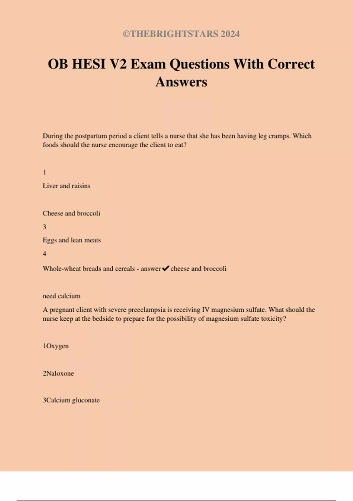 OB HESI V2 Exam Questions With Correct Answers - OB HESI - Stuvia US