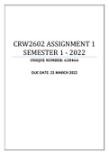 CRW2602 ASSIGNMENT 1 SEMESTER 1 - 2022 (638466)