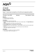 Pearson Edexcel  Level 3 GCE  A-level POLITICS Paper 2 Government and politics of the USA and comparative politics Best for 2022 Actual Exam preparation