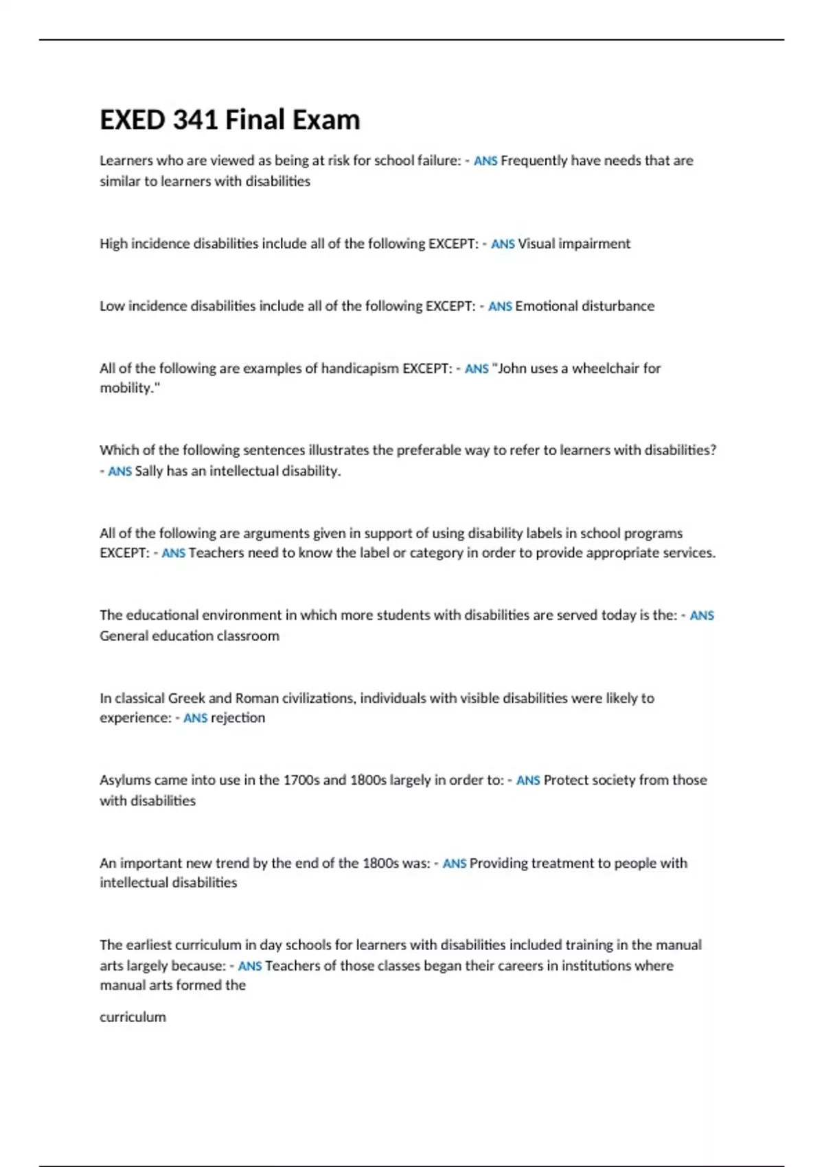 EXED 341 Final Exam 2025. Questions And Verified Answers - EXED 341 ...