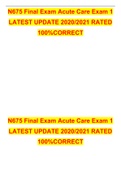 N675 Final Exam Acute Care Exam 1 LATEST UPDATE 2020/2021 RATED 100%CORRECT