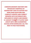  CARDIOPULMONARY ANATOMY AND PHYSIOLOGY ESSENTIALS OF RESPIRATORY CARE 6TH EDITION TEST BANK EXAM QUESTIONS AND  COMPLETE VERIFIED 100% CORRECT ANSWERS WITH RATIONALES WELL EXPLAINED BY EXPERTS AND GRADED A+ ALREADY PASSED!!!!!!!!LATEST 2024 UPDATE WITH 1
