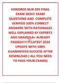 HONDROS NUR 205 FINAL EXAM 2024&excl;&excl; EXAM QUESTIONS AND  COMPLETE VERIFIED 100&percnt; CORRECT ANSWERS WITH RATIONALES WELL EXPLAINED BY EXPERTS AND GRADED A&plus; ALREADY PASSED&excl;&excl;&excl;&excl;&excl;&excl;&excl;&excl;LATEST 2024 UPDATE WITH 100&percnt; GUARANTEED SUCCESS AFTER DOWNLOAD &lpar; ALL YOU NEED TO PAS