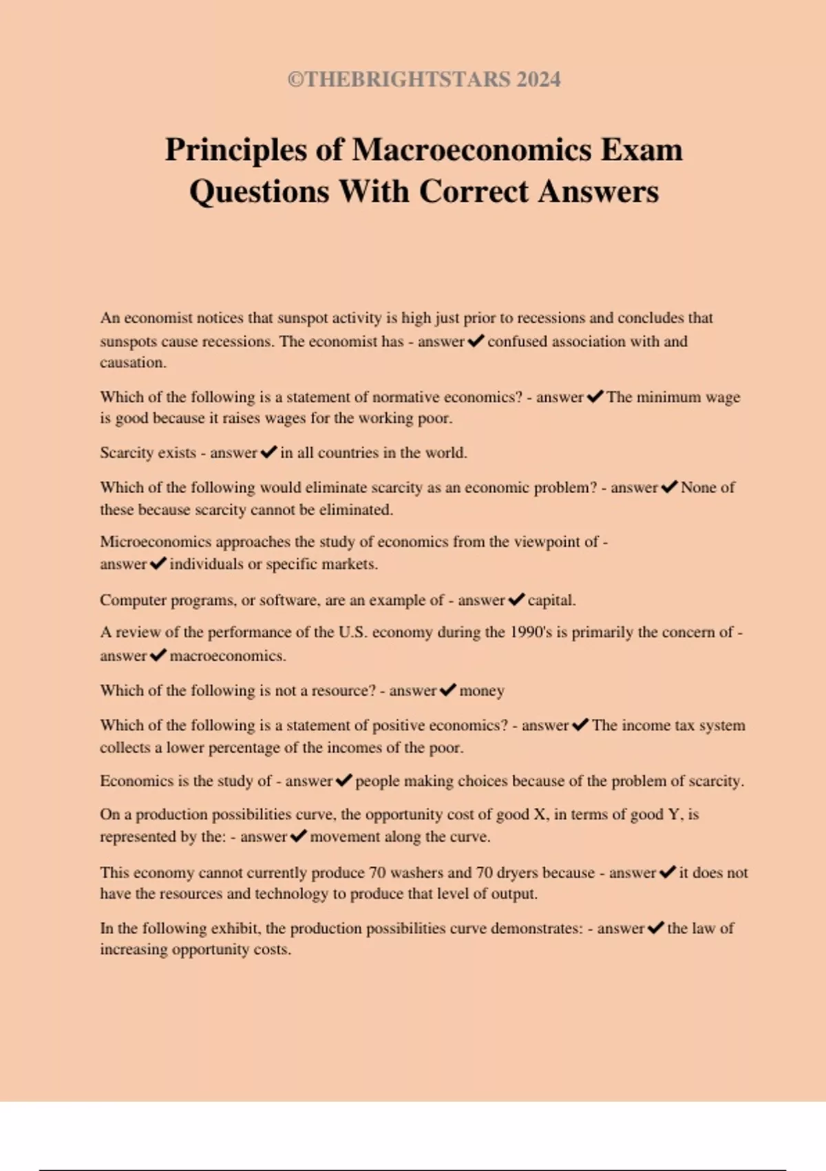 Principles of Macroeconomics Exam Questions With Correct Answers ...