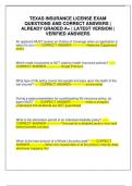 TEXAS INSURANCE LICENSE EXAM QUESTIONS AND CORRECT ANSWERS &vert; ALREADY GRADED A&plus; &vert; LATEST VERSION &vert; VERIFIED ANSWERS