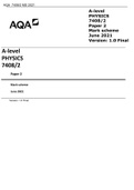 AQA&sol;AQA A-level PHYSICS Paper 2 QP 2021 & AQA A-level PHYSICS 7408&sol;2 Paper 2 Mark scheme June 2021 Version&colon; 1&period;0 Final