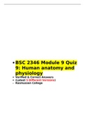  BSC 2346 Module 9 Quiz 9 (5 Versions), BSC 2346  Human anatomy and physiology •	Verified & Correct Answers •	(Latest Versions) •	Secure HIGHSCORE •	Rasmussen College