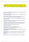  Medical Laboratory Technician Exam One With Correct Questions And Answers 2024