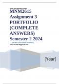 MNM2615 Assignment 3 PORTFOLIO &lpar;COMPLETE ANSWERS&rpar; Semester 2 2024 - DUE September 2024 &semi; 100&percnt; TRUSTED Complete&comma; trusted solutions and explanations&period; Ensure your success with us&period;&period; 
