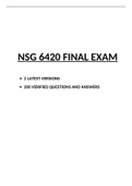 NSG6420 FINAL EXAM (2 VERSIONS, 200 Q & A, LATEST-2022)/ NSG6420 WEEK 10 FINAL EXAM/ NSG 6420 FINAL EXAM: SOUTH UNIVERSITY |100% CORRECT ANSWERS, DOWNLOAD TO SCORE HIGHGRADE|